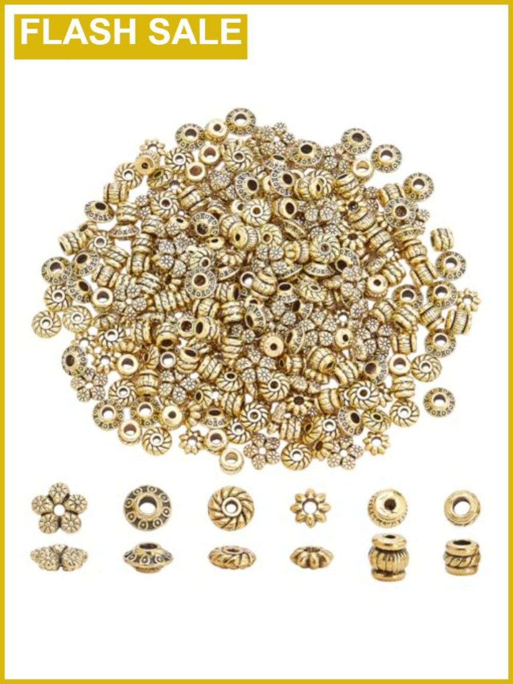 300pcs Tibetan Metal Spacer Beads Variety Pack for Jewelry Making